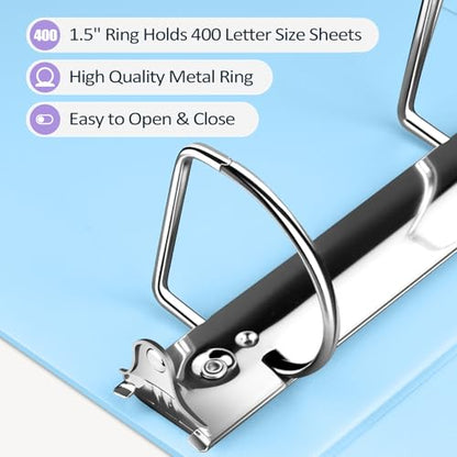 Sooez BinderX Extra Durable 1.5 Inch 3 Ring Binder, D-Ring Large Binder, Holds 400 Sheets of 8.5x11 Paper, Customizable View Cover with Inside Pockets, Heavy Duty 3 Ring Binder for School, Pink - color: Pink, size: 1.5 inch