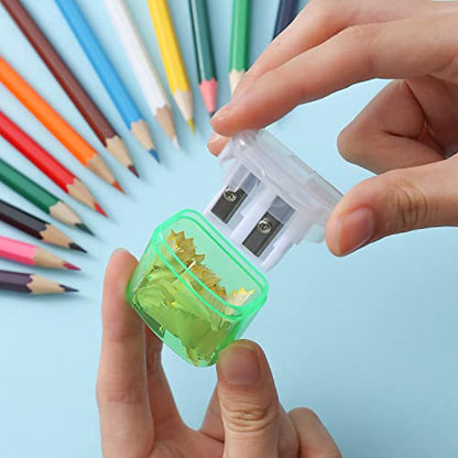 XYW 24 Pack Compact Dual-Hole Manual Pencil Sharpeners with Lid & Receptacle, Colorful Portable Handheld Sharpeners for School, Classroom, Home Office - color: 24 Pack