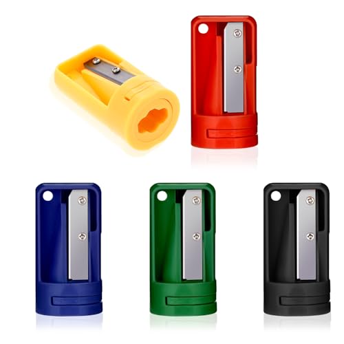 5 Pack Carpenter Pencil Sharpener, Colourful Manual Woodwork Pencil Cutter, Portable Travel Pencils Sharpening Tool, Manual Construction Pencils Sharpener for Woodworking, 5 Colors