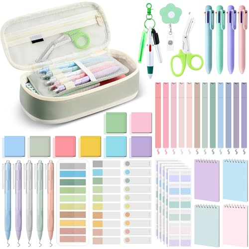 Jutom 50 Pcs Nursing School Cna Essentials for Students Work Aesthetic Stationery Gift Include Medical Scissors Badge Reel Transparent Sticky Notes Pens Notebook Pencil Case Highlighter Label(Green) - color: Green