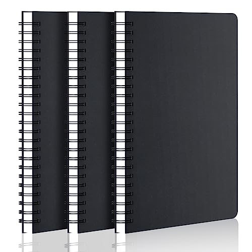 EUSOAR Notebook Spiral College Ruled, 3 Packs A4 11" x 8-1/2" Hardcover Black Journal, 120Pages/ 60Sheets Line Paper Notepad for Note Taking, Large Sketchbook for Work School Student Supplies - color: Black, size: 3Packs