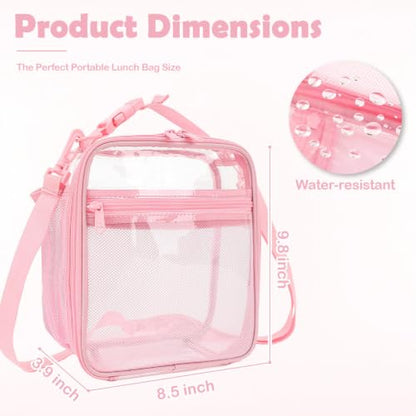 FlowFly Kids Lunch box Insulated Soft Bag Mini Cooler Back to School Thermal Meal Tote Kit for Girls, Boys, PinkClear - color: PinkClear