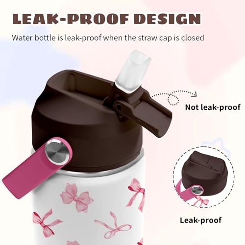 Bow Water Bottle for Girls, 12 Oz Leak-proof Tumblers with for Teens | Stainless Steel Travel Mugs for Kids, Christmas Birthday Gift for Women, Back to School Supplies, 1PCS