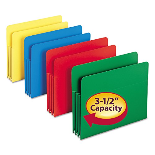 Smead Poly File Pocket, Straight-Cut Tab, 3-1/2" Expansion, Letter Size, Assorted Colors, Pack of 4 - color: Assorted Colors