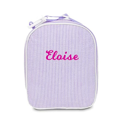 MT WORLD Personalized Lunch Bag Tote Custom Embroidery Name Reusable Seersucker Stripe Pattern Insulated Lunch Box - color: Purple