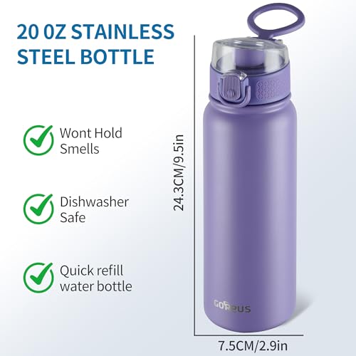 GOPPUS Insulated Water Bottle 20oz Stainless Steel BPA-Free Sports Bottle Ideal for School and Travel Silicone Spout Lid Prevents Leaks, Sweat, and Dust (Purple) - color: Purple