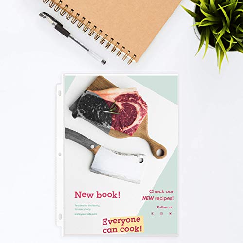 Heavy Duty Recipe Page Protectors | 30 Clear Refill Sheets | 8.5 x 11 Inch Paper Sleeves | Acid-Free Plastic | Reinforced Holes for 3-Ring Binders | Spill-Resistant