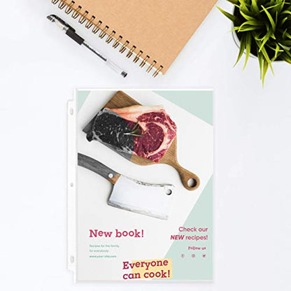 Heavy Duty Recipe Page Protectors | 30 Clear Refill Sheets | 8.5 x 11 Inch Paper Sleeves | Acid-Free Plastic | Reinforced Holes for 3-Ring Binders | Spill-Resistant
