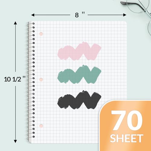 SUNEE Spiral Notebook, 1-Subject, Graph Ruled Paper, 8" x 10-1/2", 70 Sheets, 5 Squares per inch Spiral Grid Notebooks for Work, Home, School, Writing, Green - color: Green