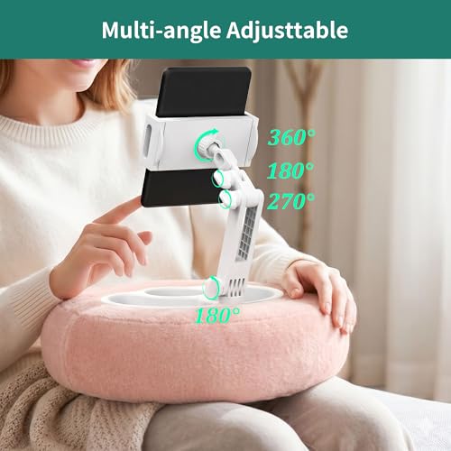 HomeMount Stable Tablet & Kindle Pillow Stand with Snack Tray, Pink | Rotating arm, plush velvet, washable cover, multi-angle comfort, fits 4.7–11" devices for relaxing, reading, or streaming - color: Pink
