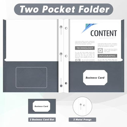 Two Pocket Folders, PANDRI 60 Pack Two Pocket Folders with Prongs, 3 Prong Folders Designed for Office and Classroom, Letter Size Grey - color: Grey