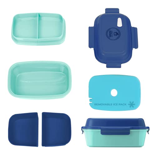 Ultimate Bento Box - Lunch Box for Kids & Adults with Removable Ice Pack - Leakproof, Multi-Compartment Food Container with Removable Containers - Microwave & Dishwasher Safe (Blue/Green) - color: Blue/Green