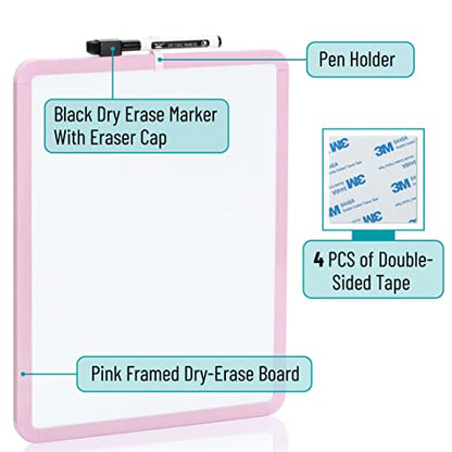 Mr. Pen- Dry Erase Board, 14” x 11” with a Black Dry Erase Marker | Pink Frame, Small Mini White Board for Students, Fridge, Wall, Locker, Includes Double Sided Tapes - color: Pink