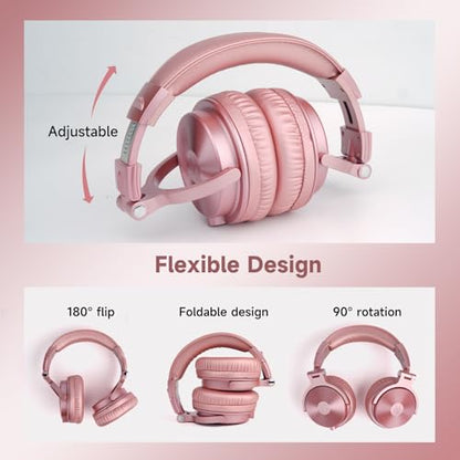 OneOdio Bluetooth Over Ear Headphones, 110 Hrs Wireless/Wired Stereo Sound Foldable Headsets with Deep Bass 50mm Neodymium Drivers for PC/Phone/Tablet - Studio Wireless Pro C, Rose Gold - color: Rose Gold