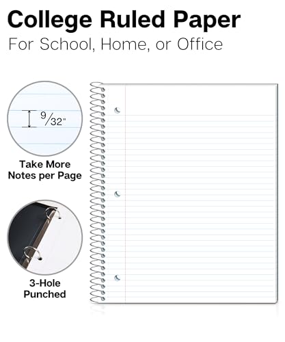 Dunwell 1-Subject Notebook College Ruled, (Blue) 100 Sheets (200 Pages), Perforated Paper, 3 Hole Punched, Spiral Notebook 8.5 x 11, Protective Plastic Cover, Divider with Pockets - color: Blue, style: 1 Subject