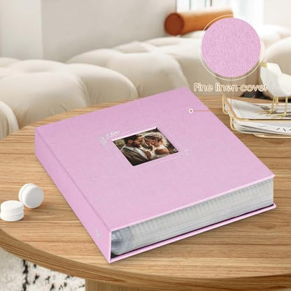 Lanpn Scrapbook Photo Album 8.5x11, Linen Window Design Cover Top Load 3 Ring Folder Binder Photobook Photo Book 8.5 x 11 inch with 30 Plastic Sleeves 60 Pages Pink - color: Pink, size: 8.5x11"