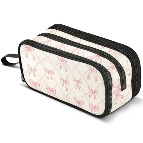 ALAZA Pink Bow Rhombus Plaid Large Pencil Case, Pen Pouch Pencil Bag with 3 Compartments Pen Holder Organizer Stationery Bag - color: A3281
