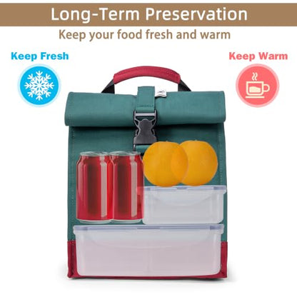 SUNNY BIRD Insulated Lunch Bag Rolltop Lunch Box (Green) - color: Green