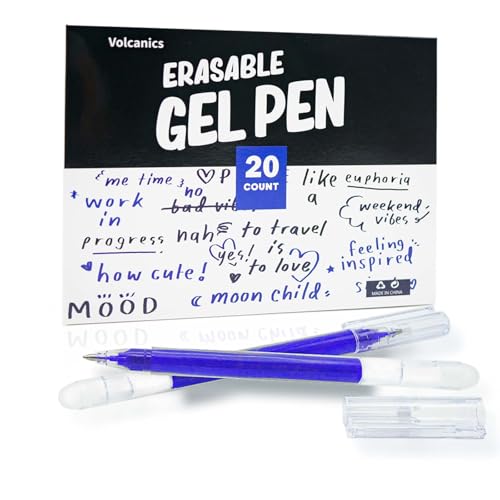 Volcanics Erasable Gel Pens Blue Ink 20 Pack Erasable Gel Ink Pens with Caps, Smooth Writing, Erasable Pens for Office, Drawing, Journaling - color: Blue