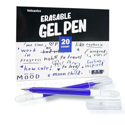 Volcanics Erasable Gel Pens Blue Ink 20 Pack Erasable Gel Ink Pens with Caps, Smooth Writing, Erasable Pens for Office, Drawing, Journaling - color: Blue