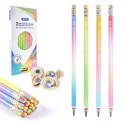 ECOTREE Pre-Sharpened Rainbow Pencils #2, Back to School Supplies, 12 Count | Cute Number 2 Pencils for Kids Students, Latex-Free Eraser, Eco Recycled Paper, Smooth Writing, Drawing, Fun Classroom Gifts - style: 12 COUNT Rainbow Pencils