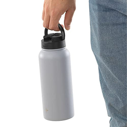 JoyJolt Triple Insulated Water Bottle with Straw Lid AND Flip Lid! 32oz Large Water Bottle, 12 Hour Hot/Cold Vacuum Insulated Stainless Steel Bottle. BPA-Free Leakproof Water Bottles - Thermos Bottle - color: Dove Grey, size: 32 Ounces