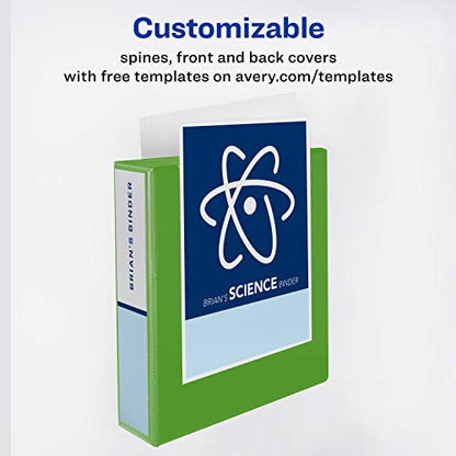 Avery Durable View 3 Ring Binder,1" Slant Rings,250-Sheet Capacity,1.4 Inch Wide Spine,Great for Home,School Supplies,Office,or Organization Needs,1 Green Binder (17832),(Pack of 6) - size: 1" (Pack of 6)