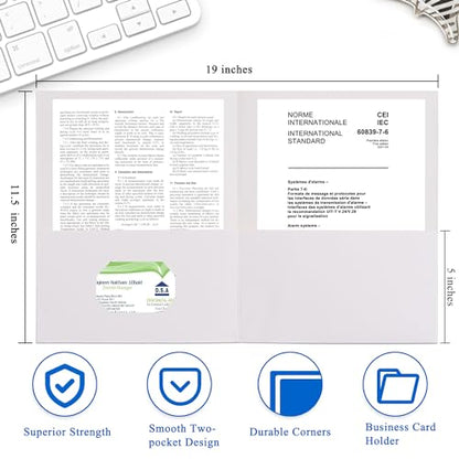 Zzrywuty 25 Packs White Two Pocket File Folders with Business Card Slot,Textured Paper,Letter Size,Holds 100 Sheets for School,Office,Business - color: White-25pcs