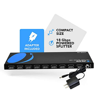 OREI 4K 1 in 8 Out HDMI Splitter 4:4:4 8-bit - HDMI 2.0, HDCP 2.2, 18 Gbps, 4K @ 60Hz HDMI Duplicator/Distributor UltaHD High Resolution (UHDS-108) (1x8) | OREI 1x8 2.0 HDMI Splitter 1 in 8 Out Ports With Full UltraHD 4K@60Hz, HDCP 2.2, 3D Support, EDID C
