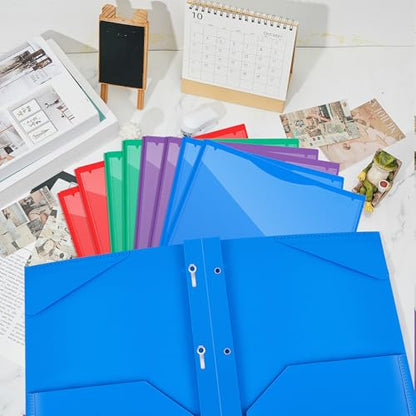 Henoyso 48 Pcs Plastic Folder with Clear Front Pocket and 3 Prongs Heavy Duty Plastic Folders with Card Slot Pocket Folders with Prongs for School Office Home(Multicolor) - color: Multicolor