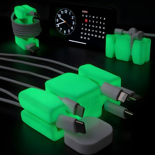 CordBrick Glowing Silicone + Steel Weighted Cable Holder for Nighstand, Cord Wrap for Travel, Unique iPhone Accessory. Small Graduation Gift for High Schoolers. Gadget for Teens. Green Glow - color: (P) Green Glow, size: 1 Pack