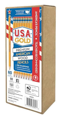 Cra-Z-Art U.S.A. Gold Pre-sharpened American Wood Cased #2 HB Yellow Pencils, 60 Pack - size: 1 Count (Pack of 60)