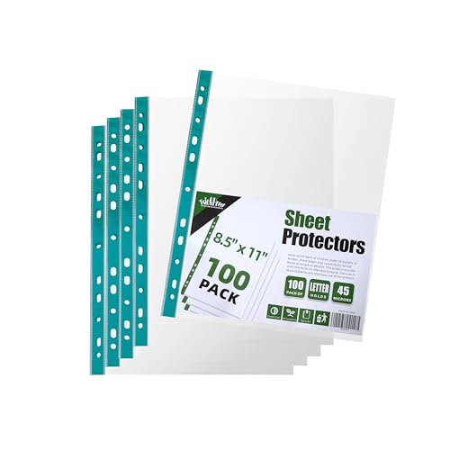 100 Pack Sheet Protectors for 3 Ring Binder 8.5 x 11 Clear Paper Sleeves Protector Plastic Page Protetors Document Protetors Sheet Protectors Letter Size Plastic Sheets for Binders