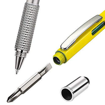 Zhanmai 8 Pcs 6 in 1 Multitool Pen Bulk Gift for Men Multi Tool Ballpoint Pen with Ruler Level Screwdriver Cool Stylus 20 Ink Refill Tool Gadget Birthday Christmas Stocking Stuffers (Black Yellow) - color: Black, Yellow