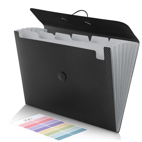 SKYDUE Expanding File Folder with 7 Pockets, Accordion File Organizer, Folders for Documents, Portable Receipt Paper Organizer, Letter Size Filing Folder School Office Supplies, Black - color: Black