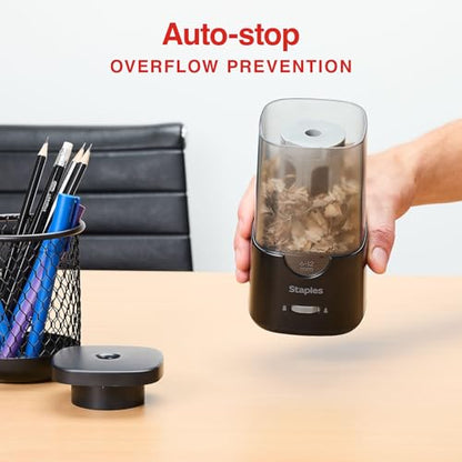 Staples Electric Pencil Sharpener, Black – Heavy‑Duty Classroom Sharpener for Teachers, Schools & Shared Spaces
