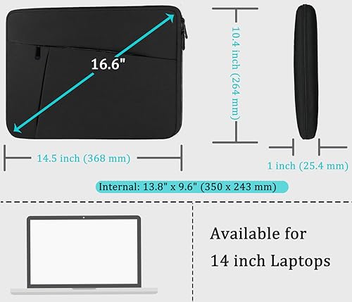 Laptop Sleeve case 14 inch, Protective Soft Padded Computer Carrying Bag Durable Laptop Cover Compatible with 14" MacBook HP Lenovo Dell ASUS Acer Chromebook Notebook Bag, Black - color: Black, size: 14 inch