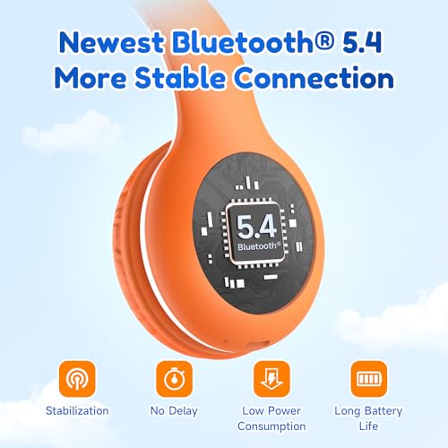 EarFun K2 Kids Bluetooth Headphones, Kids Headphones with Volume Limited, 40H Playtime, Built-in Mic, Stereo Sound, Foldable Over-Ear Headphone for School/Travel/iPad/Tablet, Orange - color: Orange