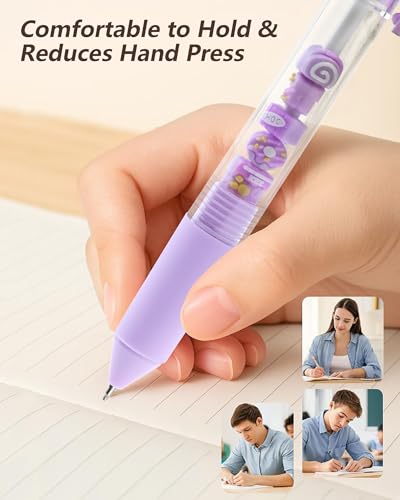 6 Pack Cute Cartoon Gel Pens, 0.5mm Fine Point Quick Dry Black Ink Smooth Writing Pens, Retractable Ballpoint for Journaling Planner(Funny Animals Fruits Snacks DIY Designs)