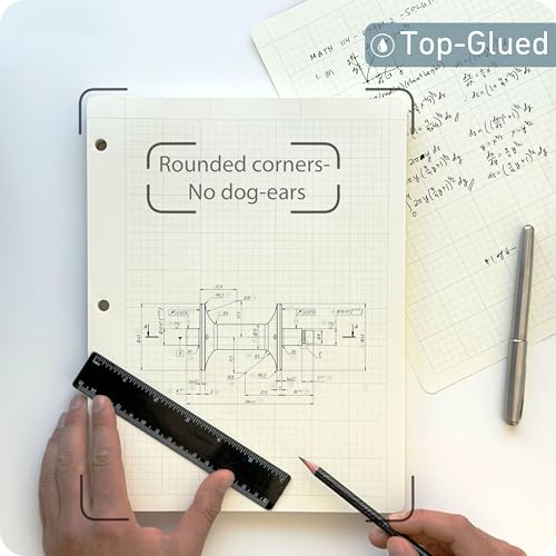 Engineering Pad 2 Pack, 8.5” x 11”, 100 GSM Paper, No Bleed-Through, 5x5 Quad Ruled Graph Paper, Double-Sided with Standard Header, 3 Hole Punched, Cream Paper, Rounded Corners, 200 Pages Each