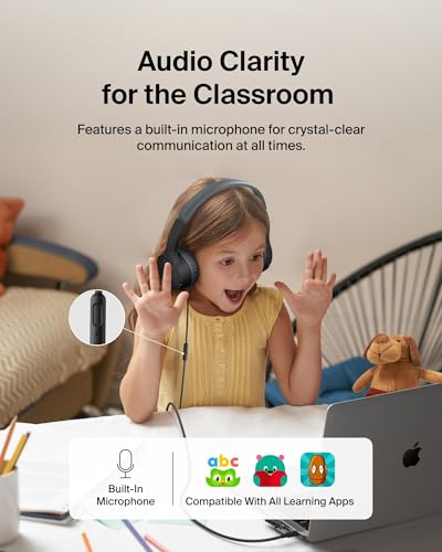 Belkin SoundForm Mini Kids Wired Headphones w/USB C to 3.5mm Dongle, Built-in Mic & Fun Stickers, 85dB Max Volume – for Online Learning, Travel, Compatible w/iPhone 16, iPad, Galaxy S25, etc - Black - color: Black, style: Wired (USB-C)