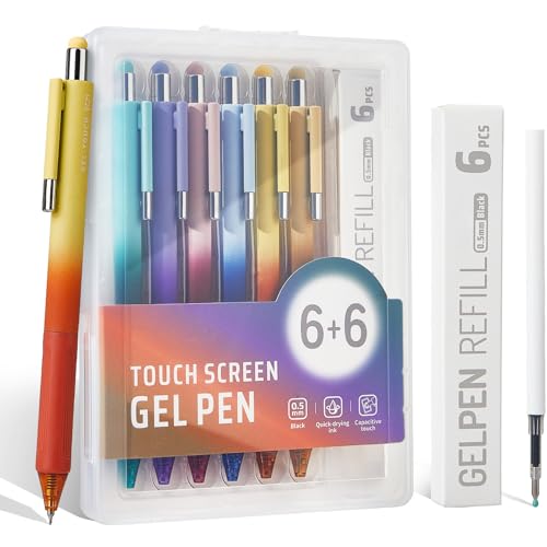Gel Pens 0.5mm Quick Dry Black Ink Pens Fine Point Smooth Writing Pens, 6 Pens and 6 Refills For Journaling Note Office Desk Nurses Teacher School Supplies Gifts for Women Men (Color-2) - color: Color-2