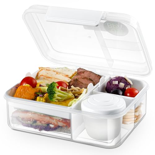 Meal Prep Containers Reusable, Snackle Box Container Bento Box Adult, Bento Lunch Box with 2 Removable Trays, and Salad Dressing Container, 55.75 oz/1.65L Size (white/55.75 oz) - color: white/55.75 oz