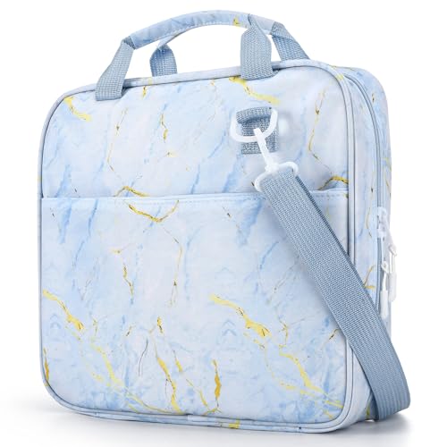 Zipper Binder Folder Keeper with Strap 2 Inch 3 Ring Multi-Pocket Zipper Bag for 13" Laptop 5-tab Expanding File Folder for Women Men Office Middle High School(Blue,Marble) - color: Blue, style: Marble