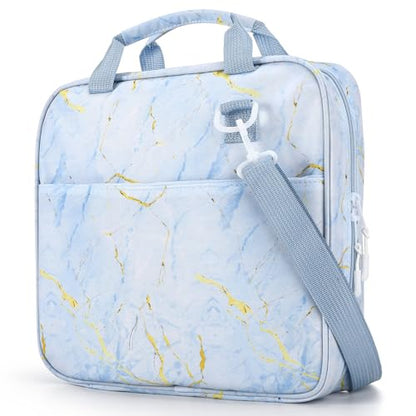 Zipper Binder Folder Keeper with Strap 2 Inch 3 Ring Multi-Pocket Zipper Bag for 13" Laptop 5-tab Expanding File Folder for Women Men Office Middle High School(Blue,Marble) - color: Blue, style: Marble