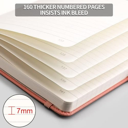 AHGXG Thick Journal Lined Notebook, 320 Numbered Pages Leather Journal for Women, A5 Notebook College Ruled, 100gsm Paper,Faux Leather Hardcover, 5.75'' X 8.38''-Pink - color: Pink, size: A5