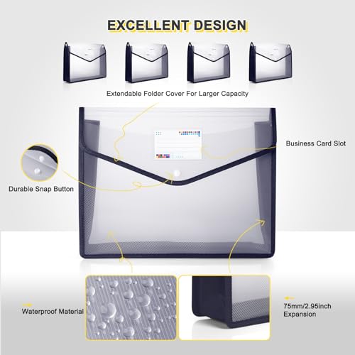 Plastic File Folders, Waterproof Transparent Expandable File Organiser, Portable Large Capacity A4B4 File Wallet for Office/Business/School (5 Pack) - color: Black&clear-5 Pack
