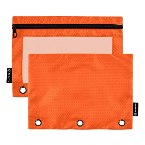 Binder Pouches,Orange Red Pencil Pouch for 3 Ring Binder 2 Pack Clear Pencil Bag with Zipper for Office School Supplies - color: Orange Red