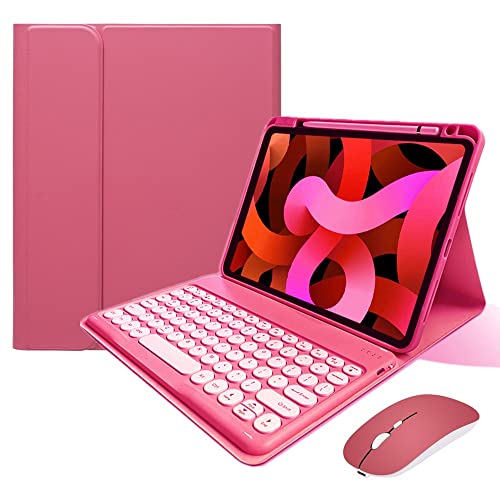 Keyboard Case Mouse Compatible with iPad Air 11 inch M2/ Air 5th 4th Generation/iPad Pro 11 4th/3th/2th/1st Gen Keyboard Case Round Key Cute Removable Color Keyboard,Begonia Red - color: Begonia Red, size: iPadAir11"/Air5/Air4/Pro11"4th/3rd/2nd/1st Gen