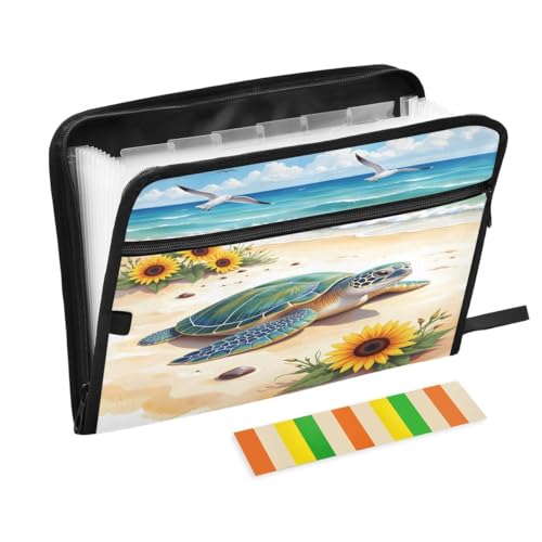 ALAZA Sea Turtle Sunflower Blossom Expandable Filing Folder Storage Organiser Box Files, 13 Pockets Zip Filing Folders for Home or Office Documents - color: Multicolored27